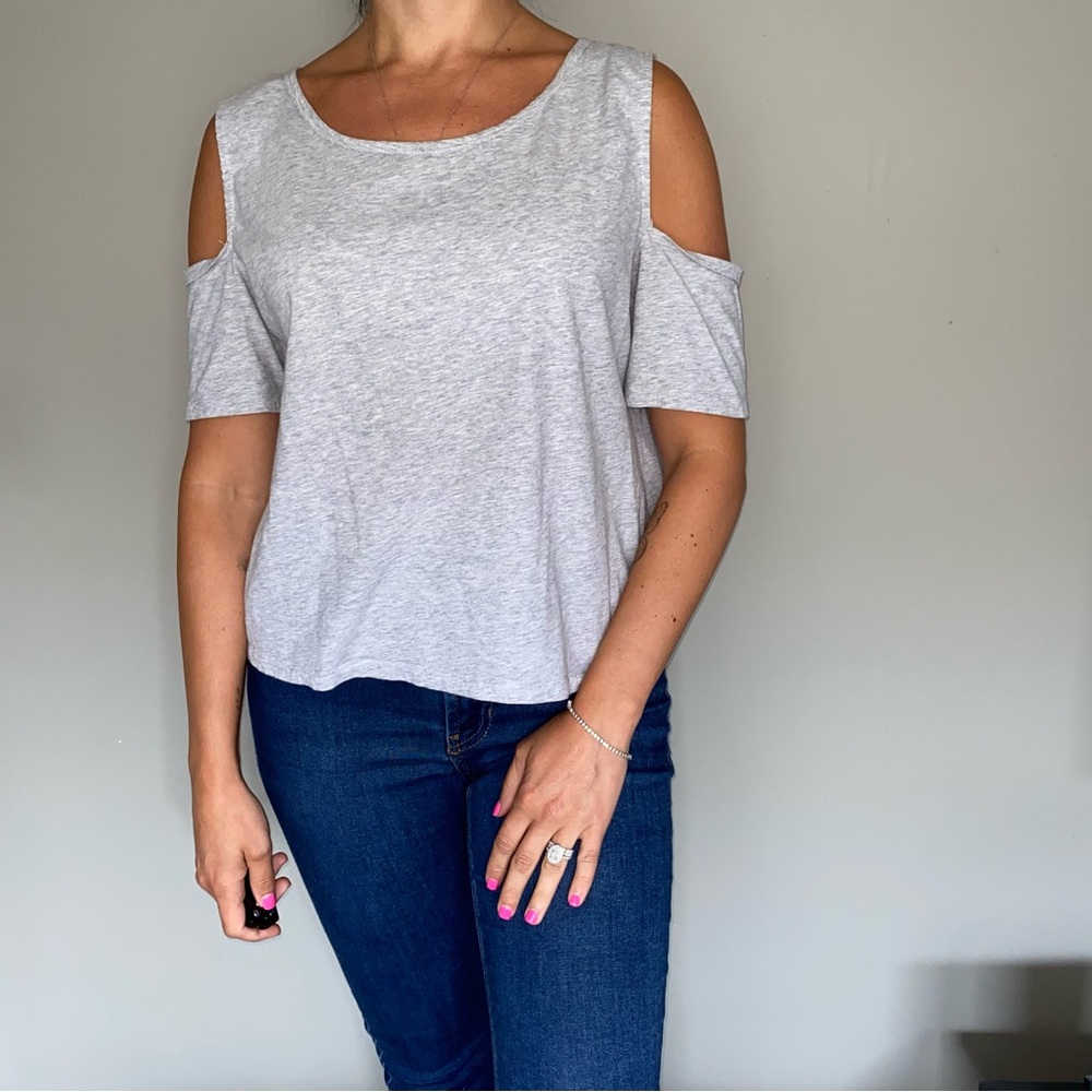 Gray Open Shoulder Tee